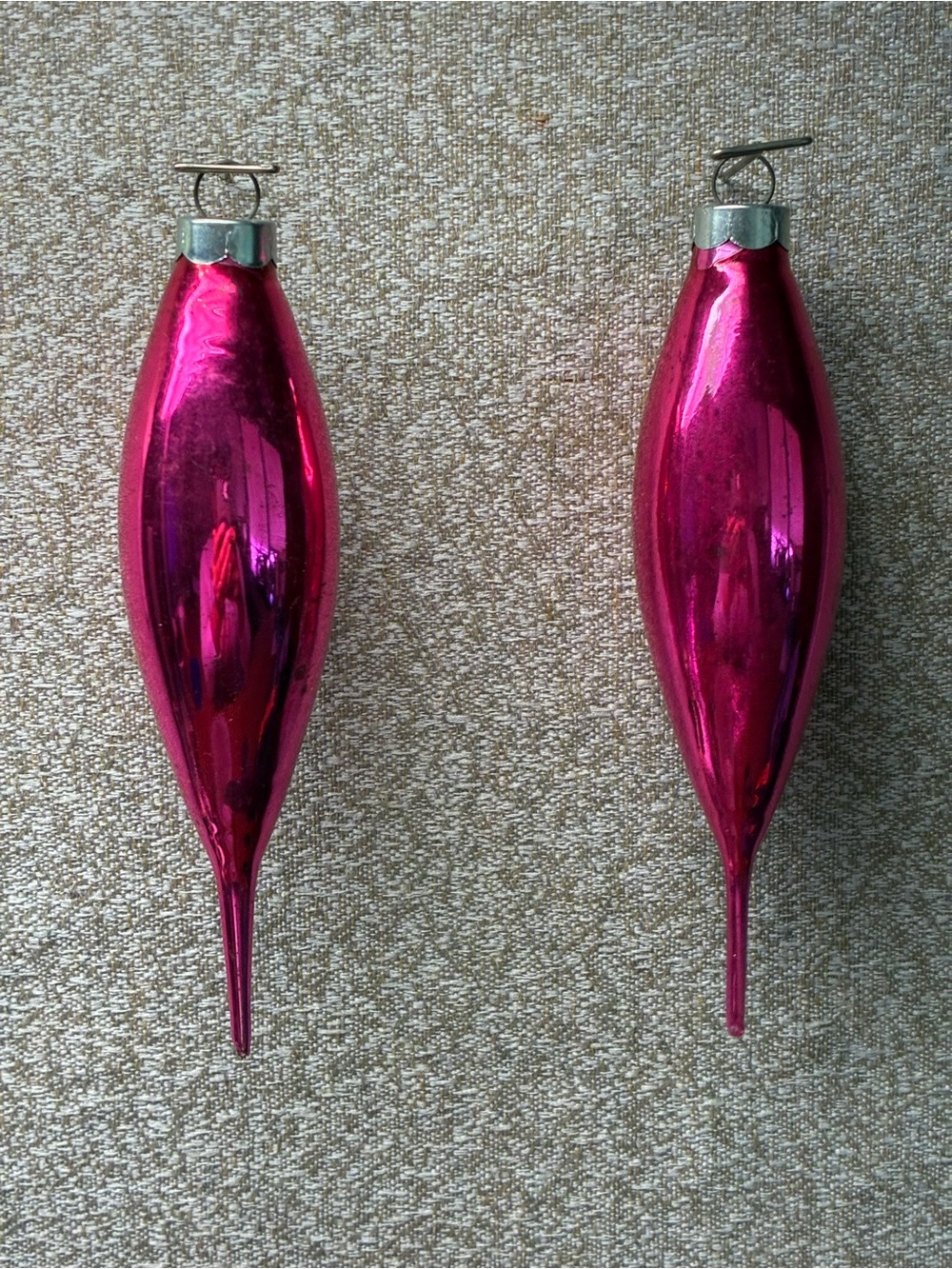 Holiday Pink Glass torpedo teardrop Ornaments - Set of 2